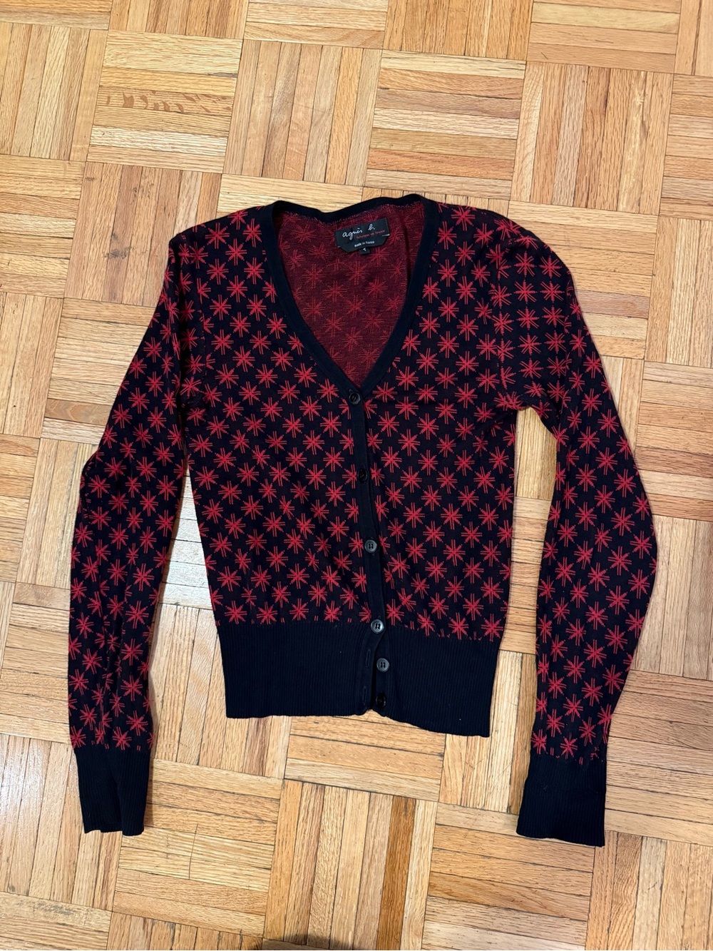 Agnès b. "Made in France" Cotton Jacquard Starflake Cardigan